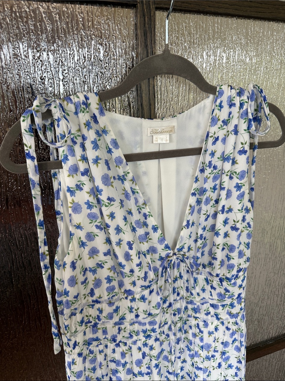 Shoshanna Helena Floral Tie-Sleeve V-Neck Midi Dress - Blue size 8 - Picture 11 of 15